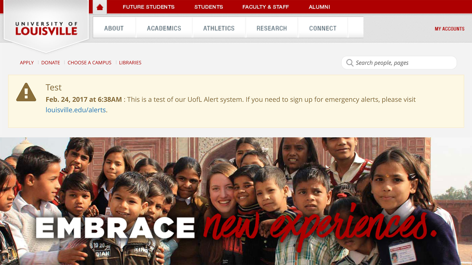 image preview of homepage with alert activated