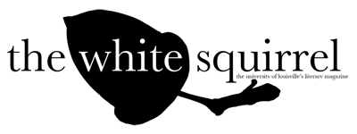 Logo of The white squirrel with a black acorn behind 