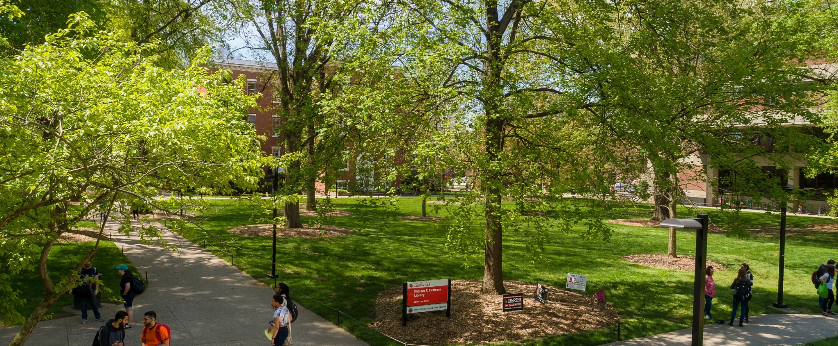 Ekstrom Library and Quad with students