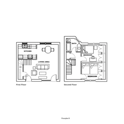 Card Towne Two Bed One Bath Townhome Plan B