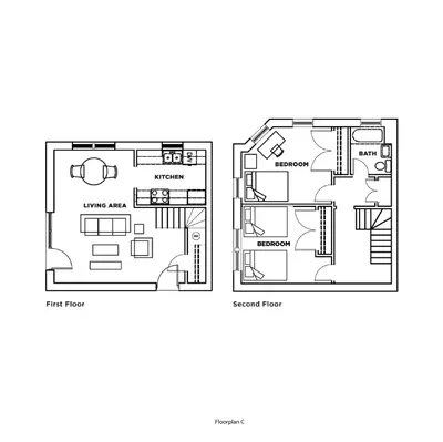Card Towne Two Bed One Bath Townhome Plan C