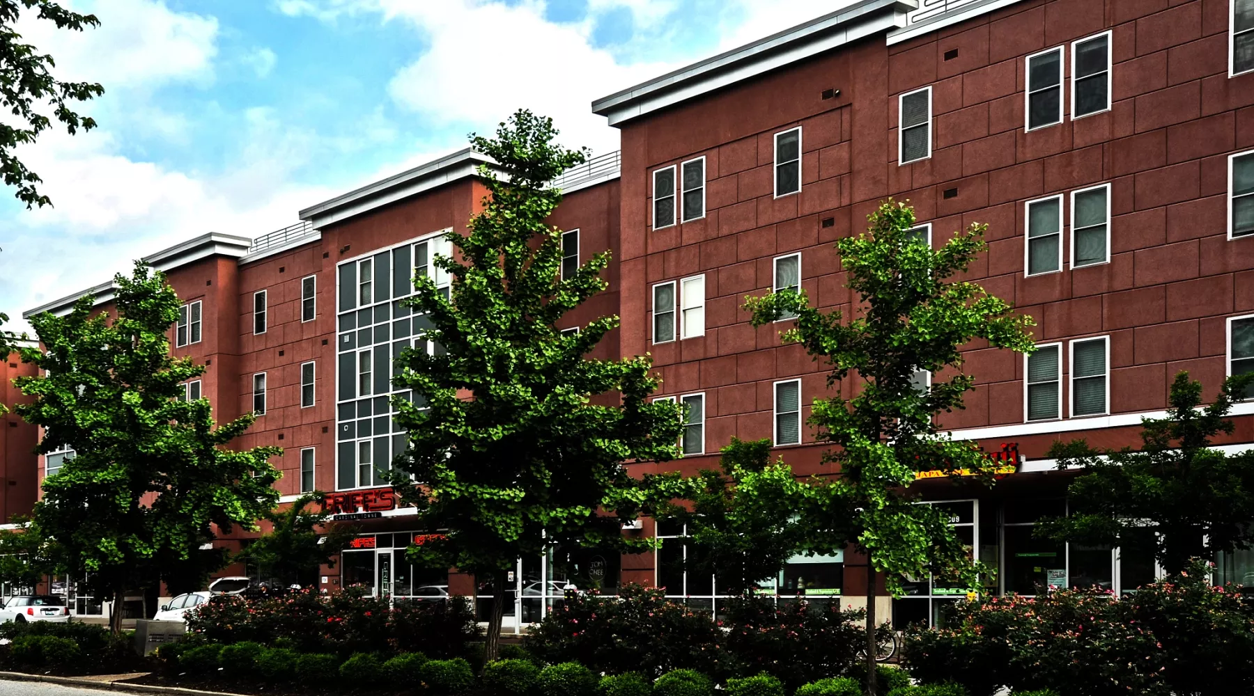 Building exterior of Cardinal Towne student housing.
