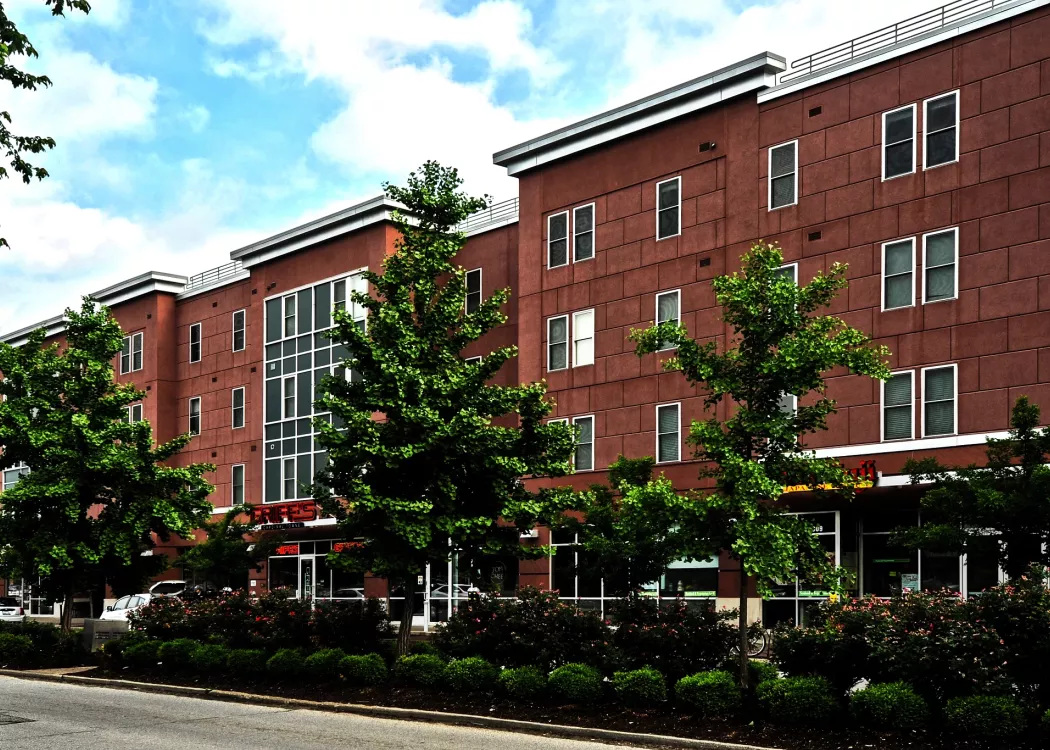 Building exterior of Cardinal Towne student housing.