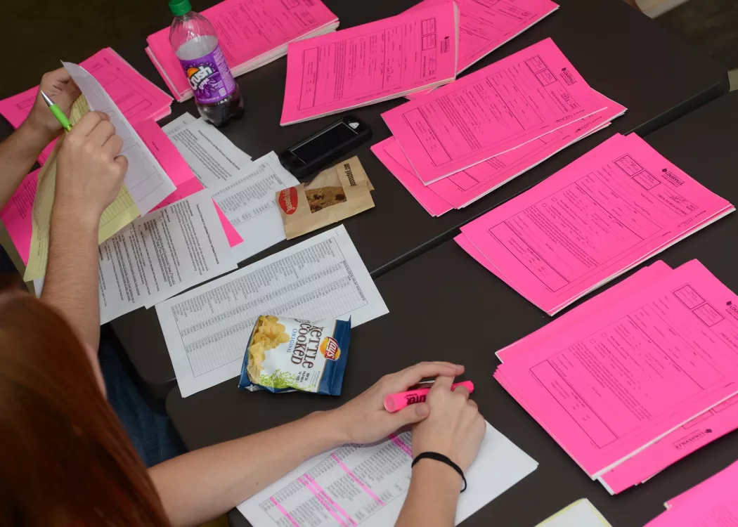 Photo of housing move-in documents.