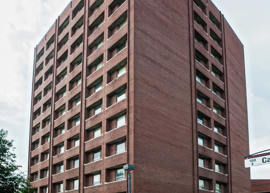 Exterior building of Unitas Tower student housing.