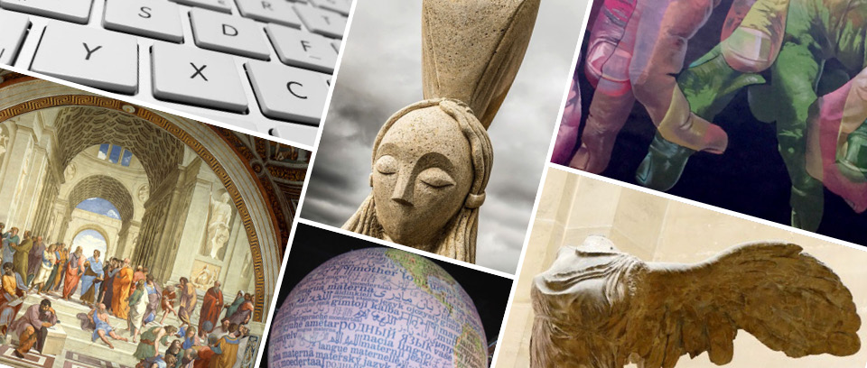 A collage of ancient and modern works of art