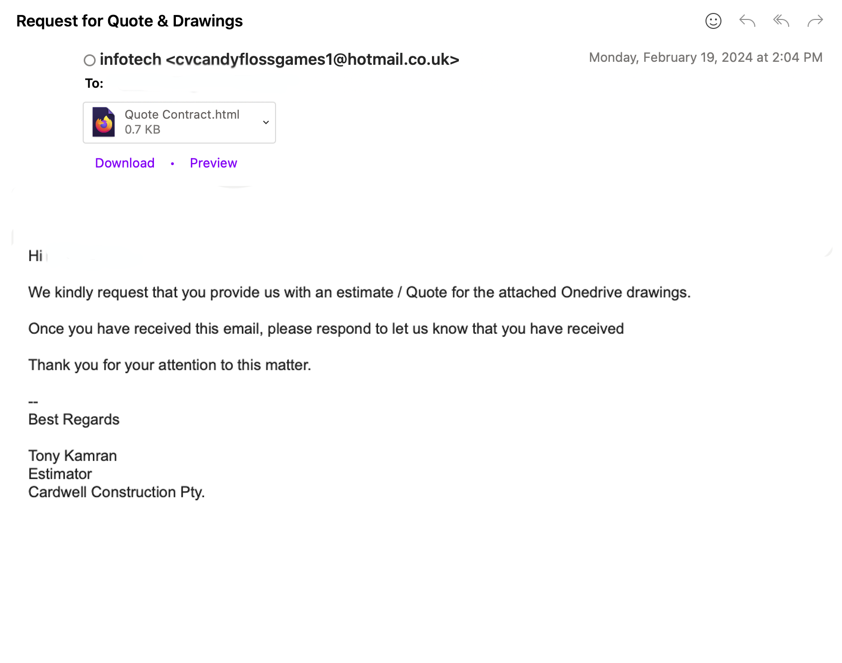 social engineering phishing example