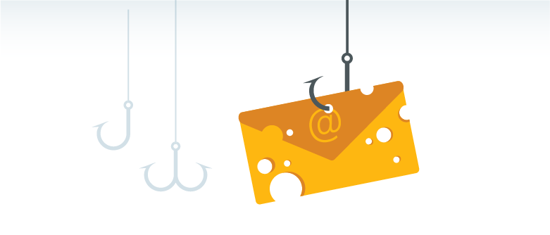 'phishy' email, covered in holes, hooked by a fishing hook