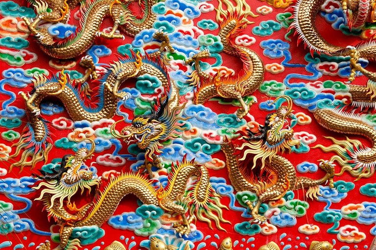 Chinese Dragon Mural Illustration of classic Chinese dragon figurines