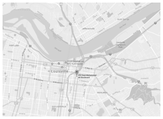 Image of a zoomed-out grayscale map of Louisville 